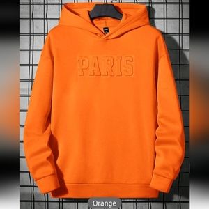 Paris Manfinity Hypemode Letter Embossed Drop Shoulder Orange Hoodie Large